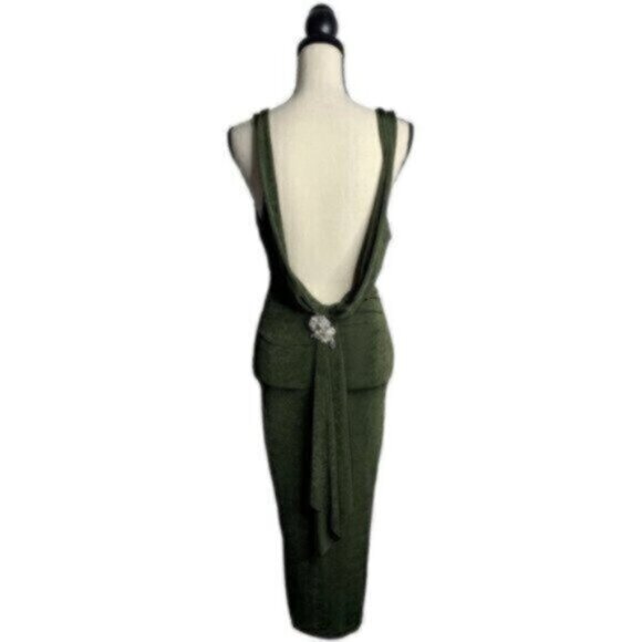 NWT Jluxlabel Olive Draped Back Fitted Silhouette Midi Dress With Crysta… - Picture 10 of 10